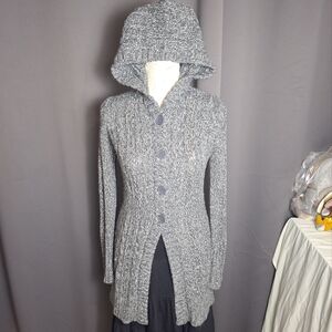 Hooked‎ Up by IOT Women’s Hooded Cardigan Sweater Gray Marled Knit L